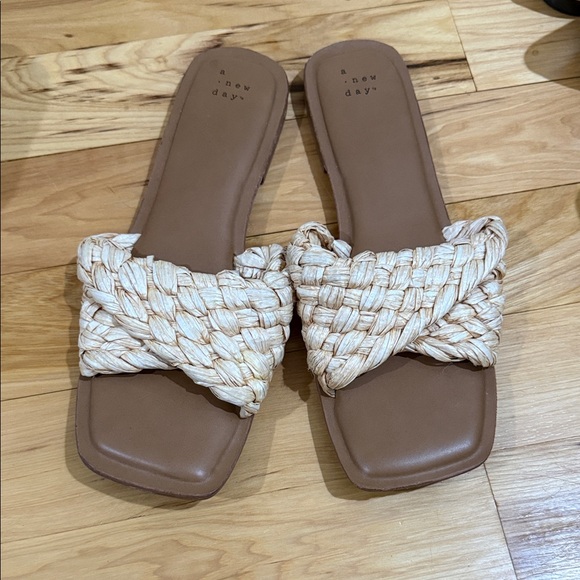 a new day Shoes - a new day Cream Braided Slide Sandals with Brown Footbed